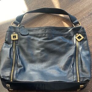 Studio Pollini Black Leather Shoulder Bag with Gold Accents